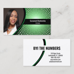White Spiral Numbers on Green Custom Photo  Business Card
