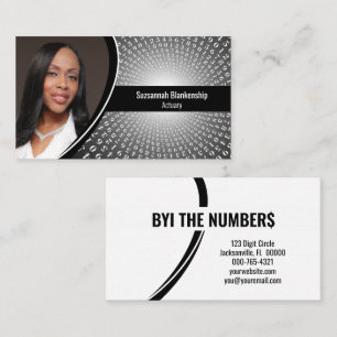 White Spiral Numbers on Grey Custom Photo  Business Card