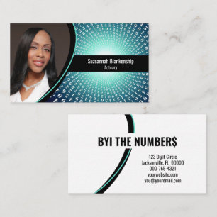 White Spiral Numbers on Turquoise Custom Photo  Business Card