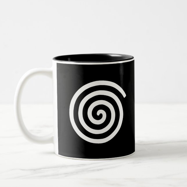 White Spiral on Black Two-Tone Coffee Mug (Left)