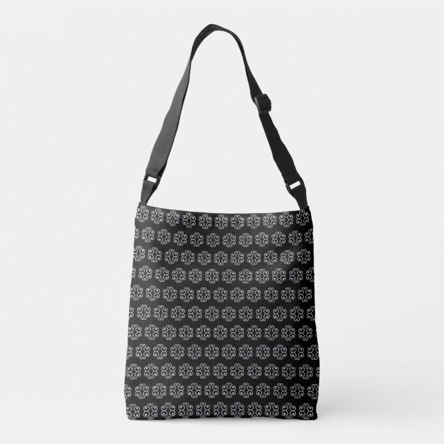 White spiral vector pattern on black crossbody bag (Back)