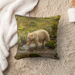 White Spirit Bear Hunts for fish on Riordan Creek Throw Pillow