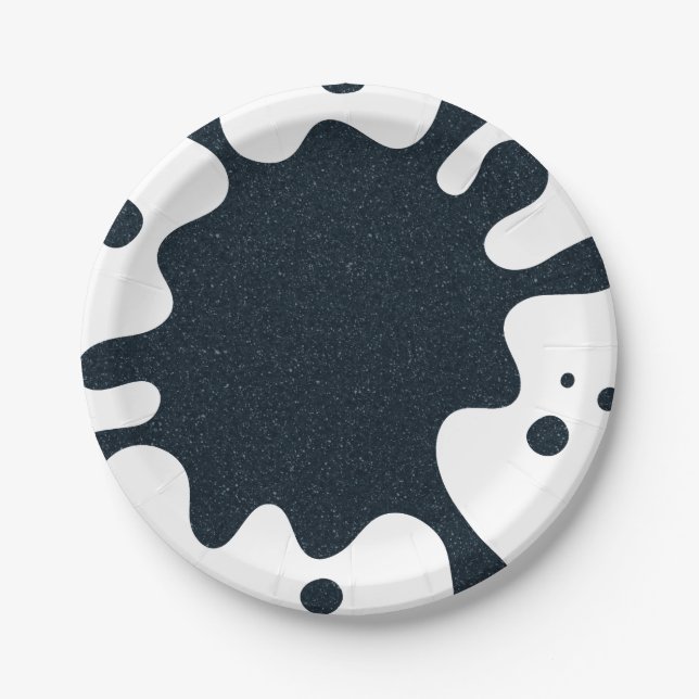 White Splash Charcoal Party Plate – Customizable (Front)