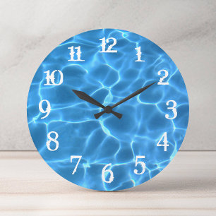 White Splash Numbers Blue Swimming Pool Large Clock