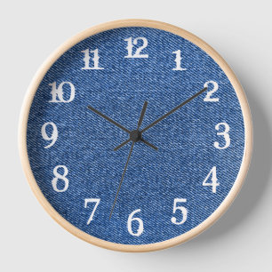 White Splash Numbers Deep Blue Denim Clock