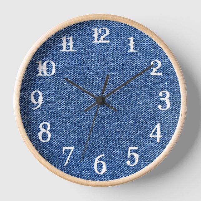 White Splash Numbers Deep Blue Denim Clock (Front)