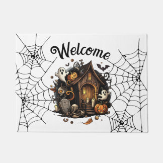 🎃 white Spooky Season Haunted House Door Mat 👻