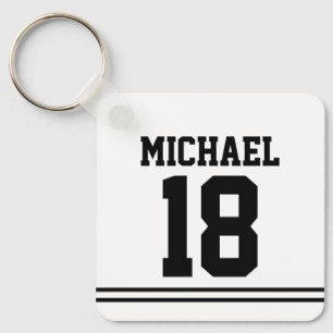 White Sport Jersey with Custom Name and Number Keychain