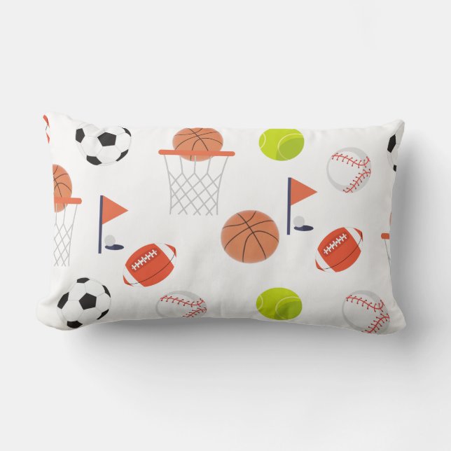 White Sports Balls Theme Collection Lumbar Pillow (Front)