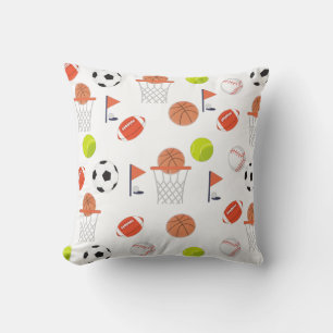 White Sports Balls Theme Collection Throw Pillow