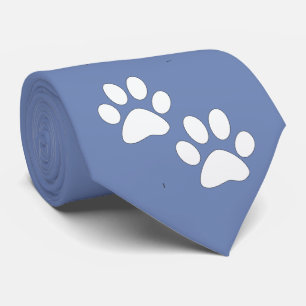 White Sports Mascot Paw Prints On Lt. Blue Tie