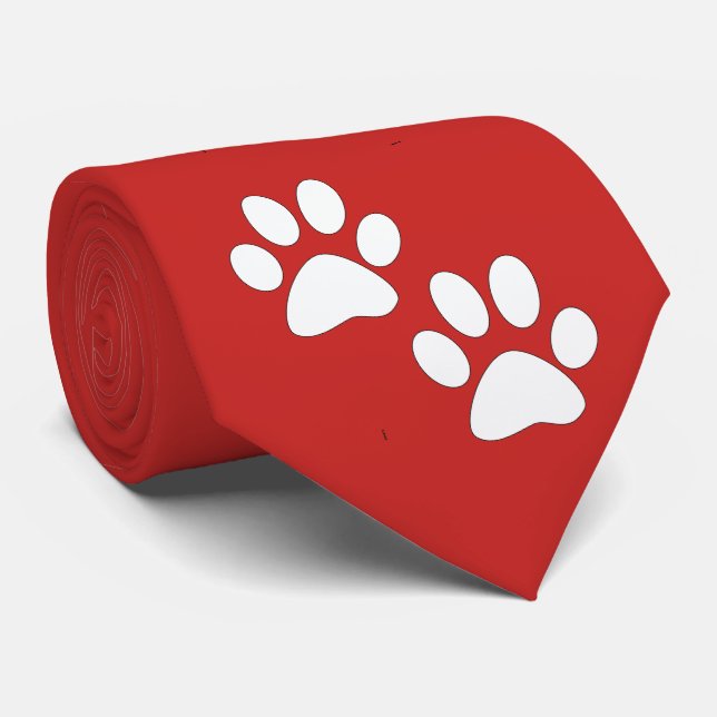 White Sports Mascot Paw Prints On Maroon Tie (Rolled)