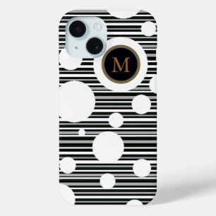 white-spotted and striped personalized design iPhone 15 case