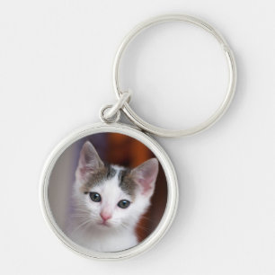 White Spotted Kitty Keychain