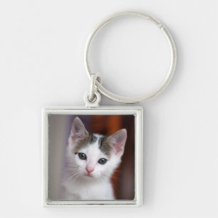 White Spotted Kitty Keychain