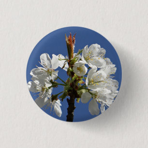 White Spring Bloom 1 Inch Round Button