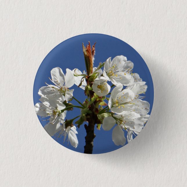 White Spring Bloom 1 Inch Round Button (Front)