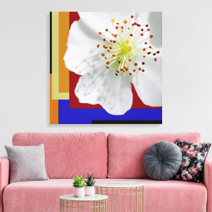 White Spring Blossom Fine Art Colourful Geometric  Canvas Print