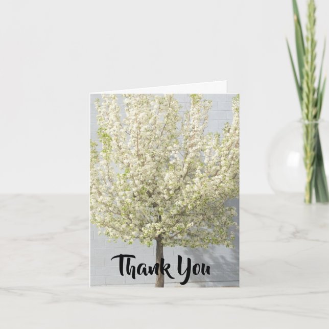 White Spring Blossoms Filled Tree Thank You Card (Front)
