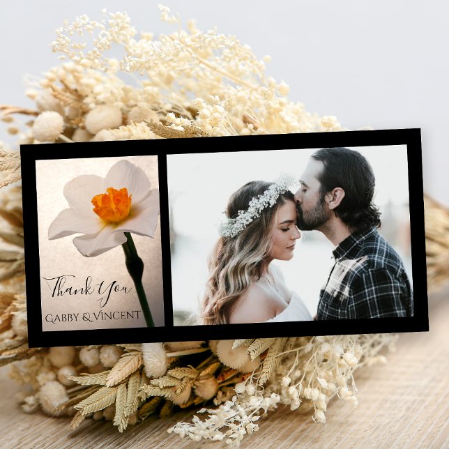White Spring Daffodil Flower Wedding Thank You Card (Creator Uploaded)