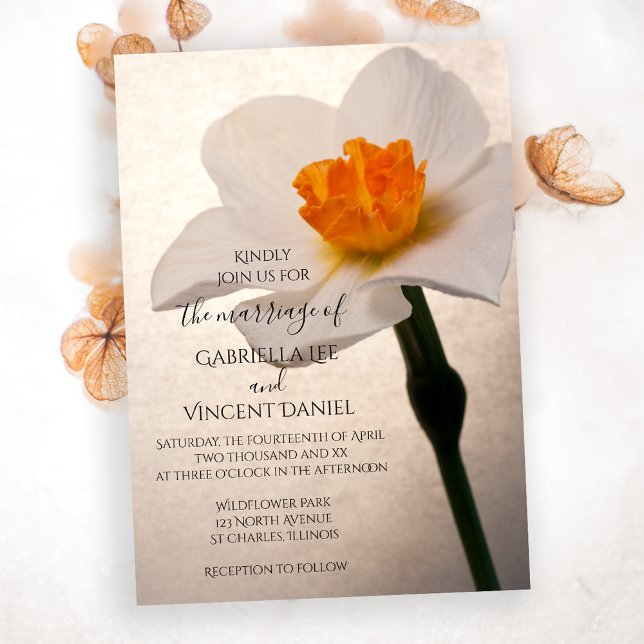 White Spring Daffodil Wedding Invitation (Creator Uploaded)