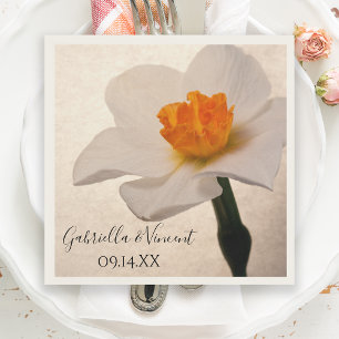 White Spring Daffodil Wedding Napkin