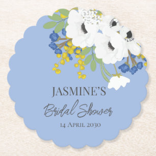 White Spring Floral Bouquet Bridal Shower  Paper Coaster