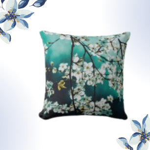 White Spring Floral Flower Blossom Throw Pillow