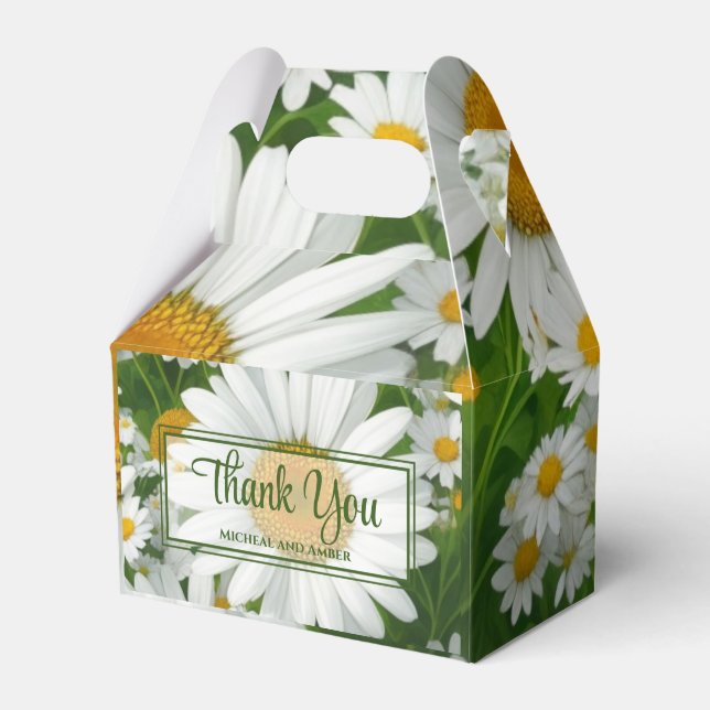 White spring floral white daisies greenery favor box (Front Side)