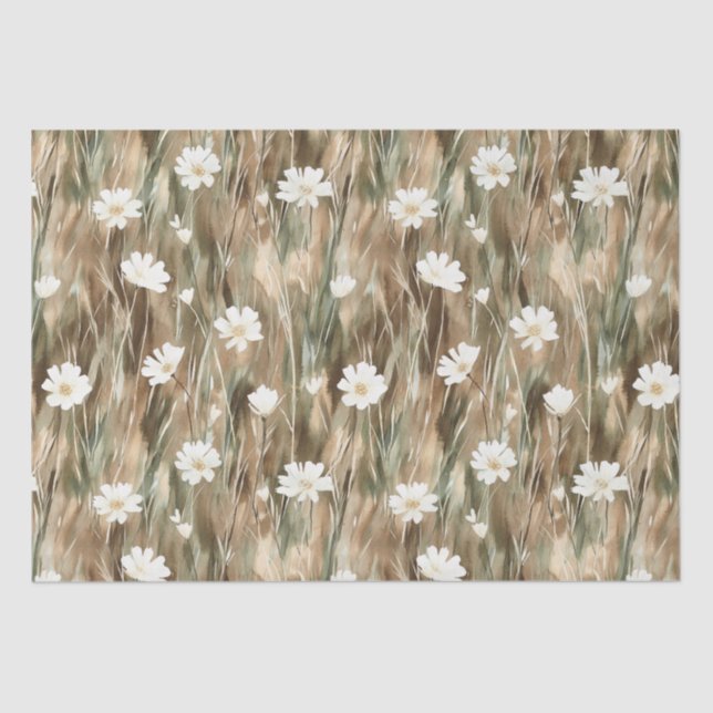 White Spring Flowers Birthday Tissue Paper (Front)