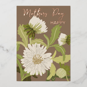 White Spring Flowers Happy Mothers Day Gold Foil Holiday Card