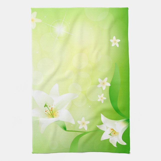 White Spring Lily Background Kitchen Towel (Vertical)