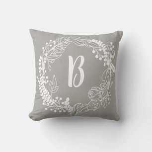 White Spring Wreath & Grey Throw Pillow