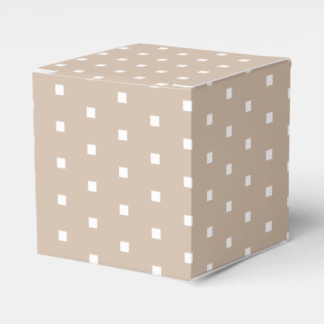 White square dots beige tan gift favor box (Front Side)