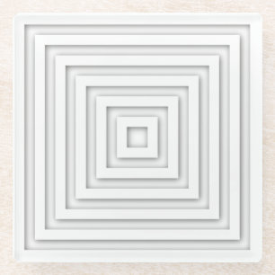 White Square Geometric Glass Coaster
