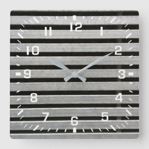 White Square Numbers / Faux Metal Stripes Wall Clock