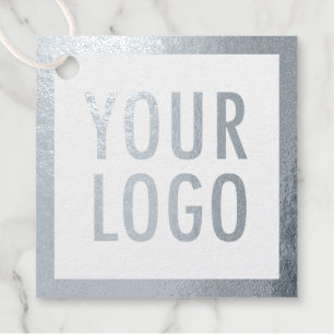 White Square Silver Foil Hang Tags Company Logo