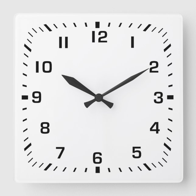 White Square Wall Clock with Numbers (Front)