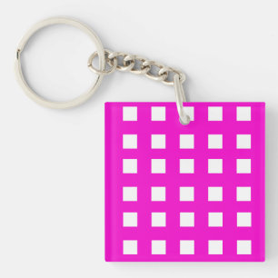 White Squares on Pink Keychain