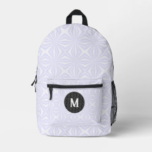 White Squiggly Squares Fractal Monogram Black  Printed Backpack