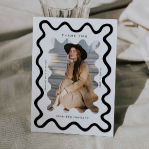 White Squiggly Wavy Frame Graduation Thank You Announcement