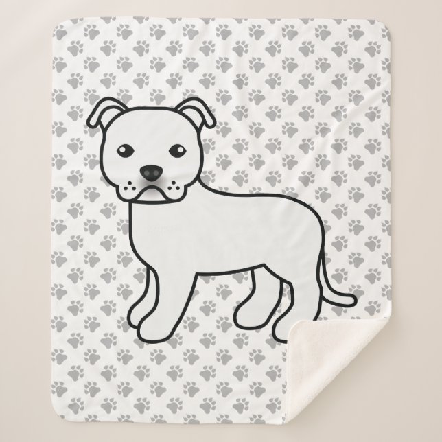 White Staffordshire Bull Terrier Cute Cartoon Dog Sherpa Blanket (Front)