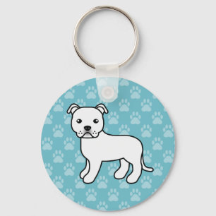 White Staffordshire Bull Terrier Dog Illustration Keychain