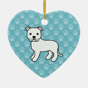 White Staffordshire Bull Terrier Dog On Blue Ceramic Ornament