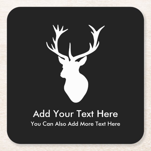 White Stag Head with Antlers Square Paper Coaster (Front)