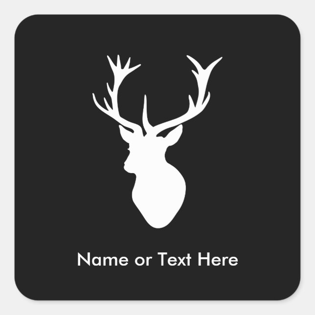 White Stag Head with Antlers Square Sticker (Front)