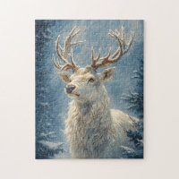 White Stag Portrait Mystical Winter Art