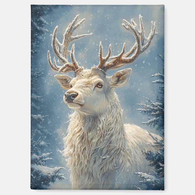 White Stag Portrait Mystical Winter Art Magnet (Front)