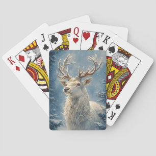 White Stag Portrait Mystical Winter Art Playing Cards