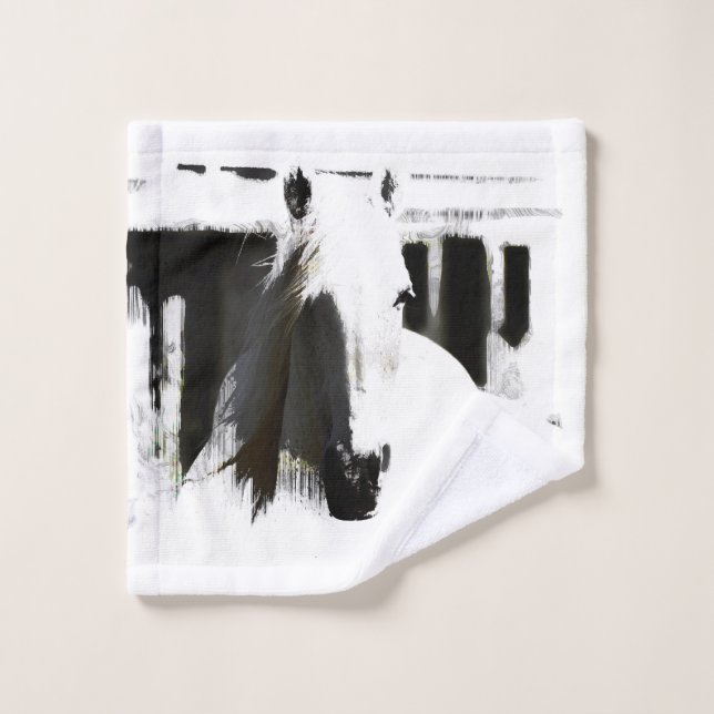 White Stallion Artwork Bath Towel Set (Wash Cloth)